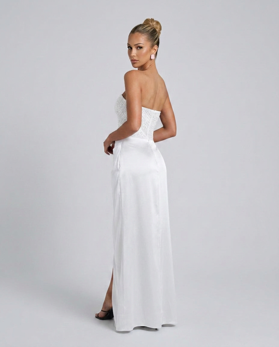 Strapless Evening Dress for Women with Heart-Shaped Neckline and Side Split - 5 - Rokvane