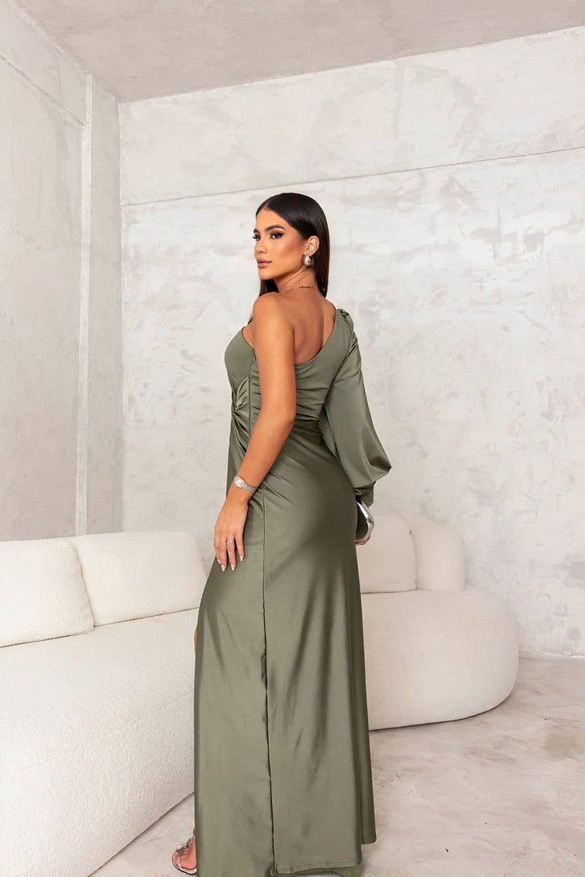 Evening Dress Women One-Shoulder Twist Design with Side Slit - 2 - Rokvane