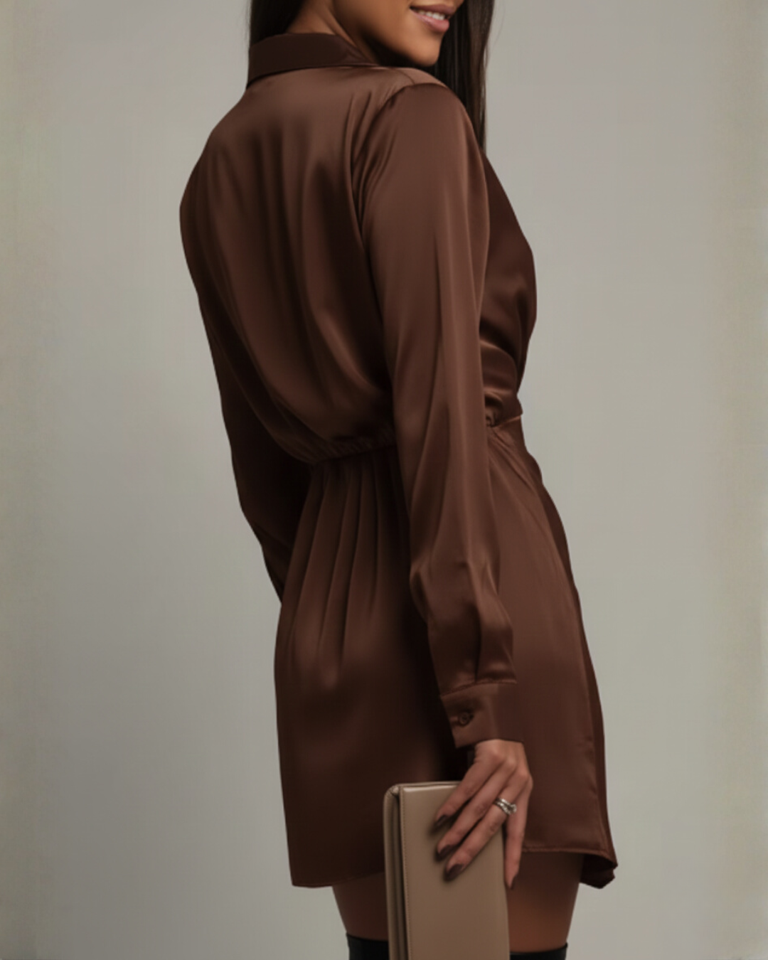 Mini Dress Women's V-Neck Wrap with Long Sleeves and Tailored Fit - 4 - Rokvane