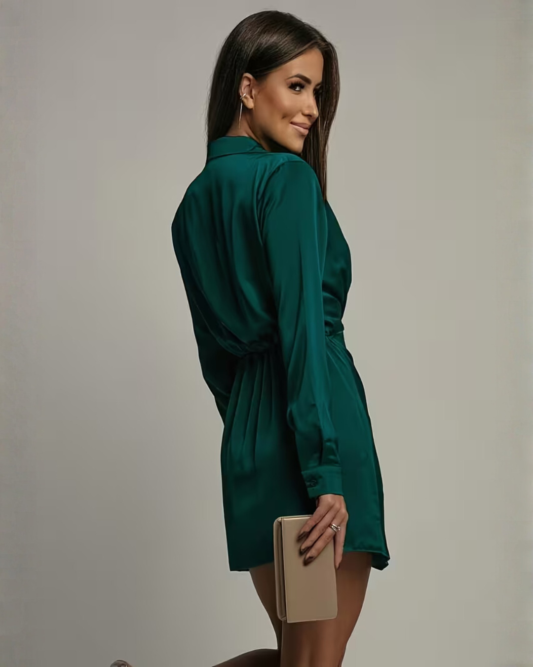 Mini Dress Women's V-Neck Wrap with Long Sleeves and Tailored Fit - 7 - Rokvane