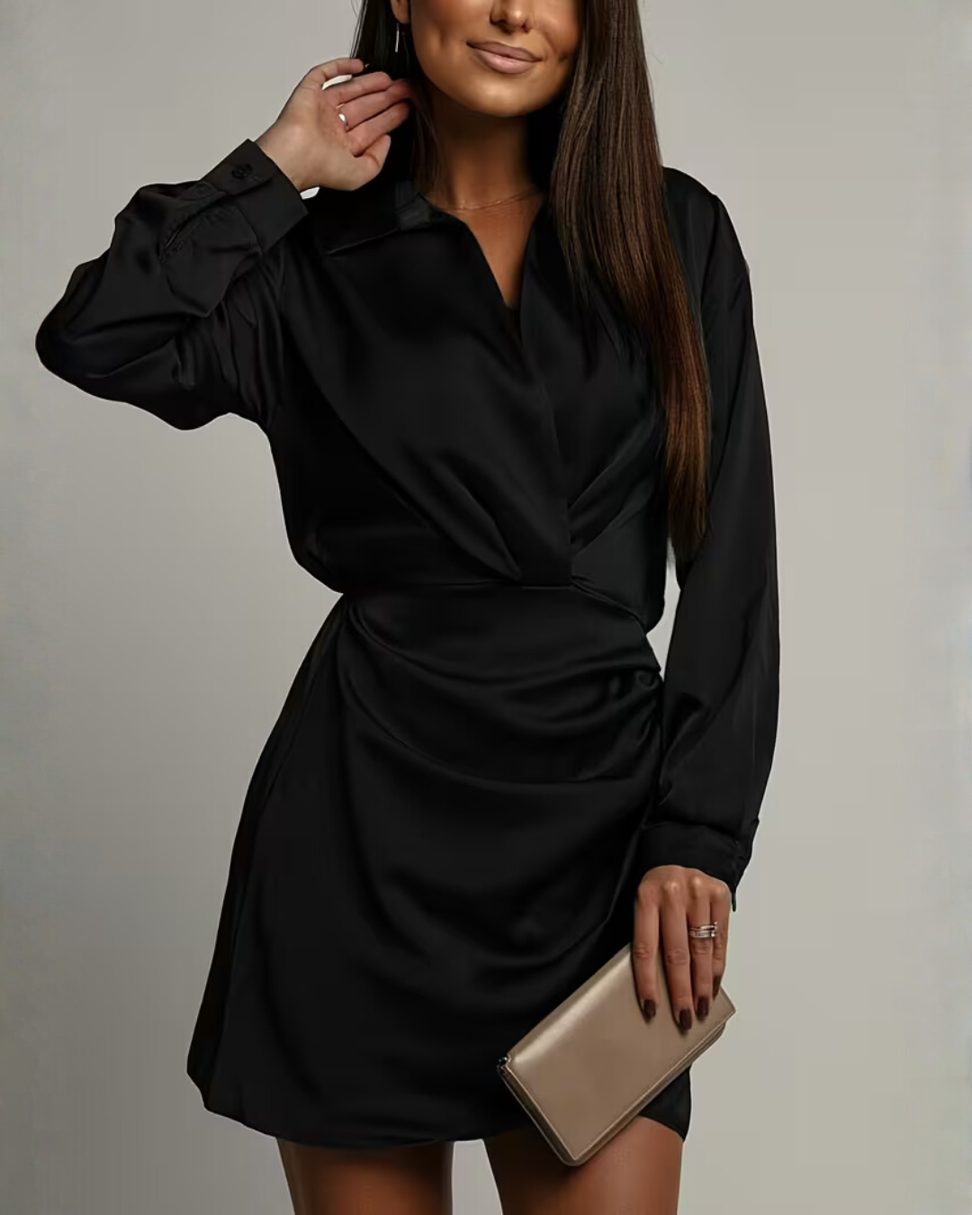 Mini Dress Women's V-Neck Wrap with Long Sleeves and Tailored Fit - 8 - Rokvane