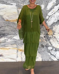 Maxi Dress for Women with Tiered Design and Batwing Sleeves - 12 - Rokvane