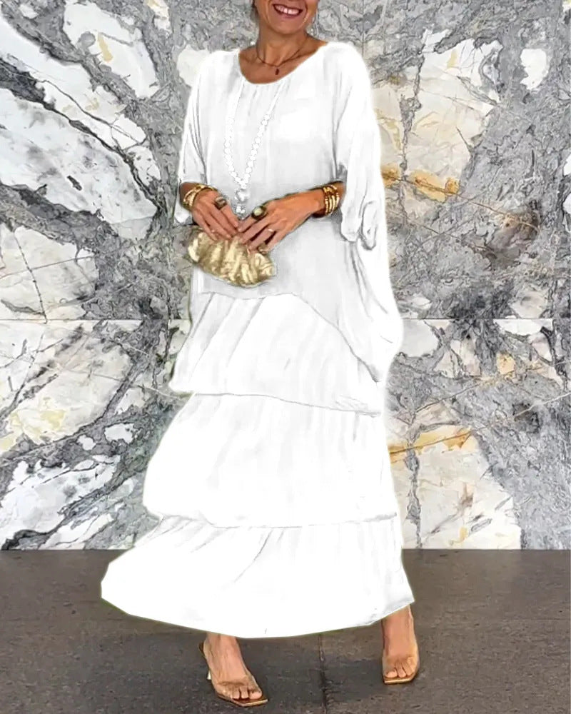 Maxi Dress for Women with Tiered Design and Batwing Sleeves - 14 - Rokvane