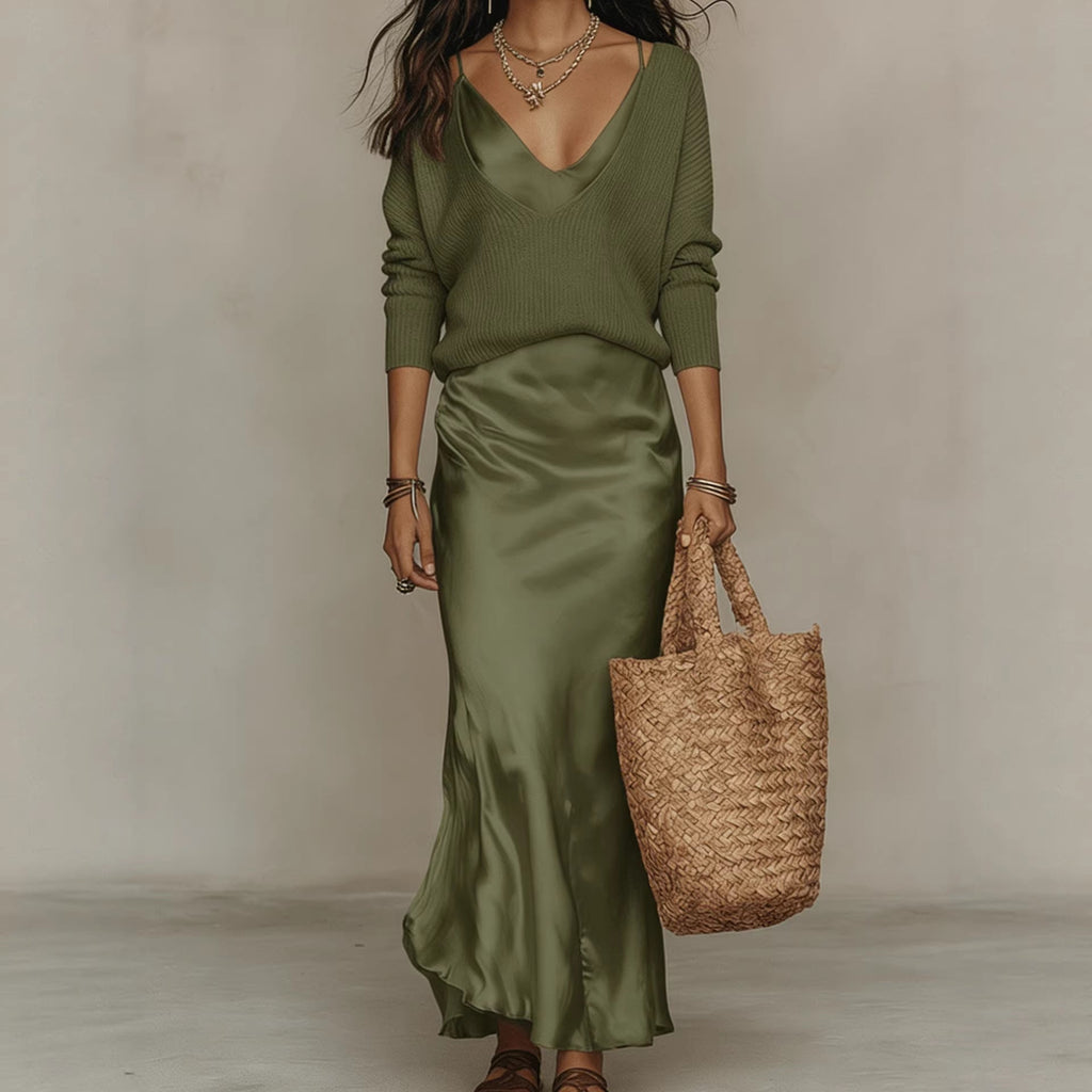 Maxi Dress Women's V-Neck with Flattering Silhouette - 3 - Rokvane