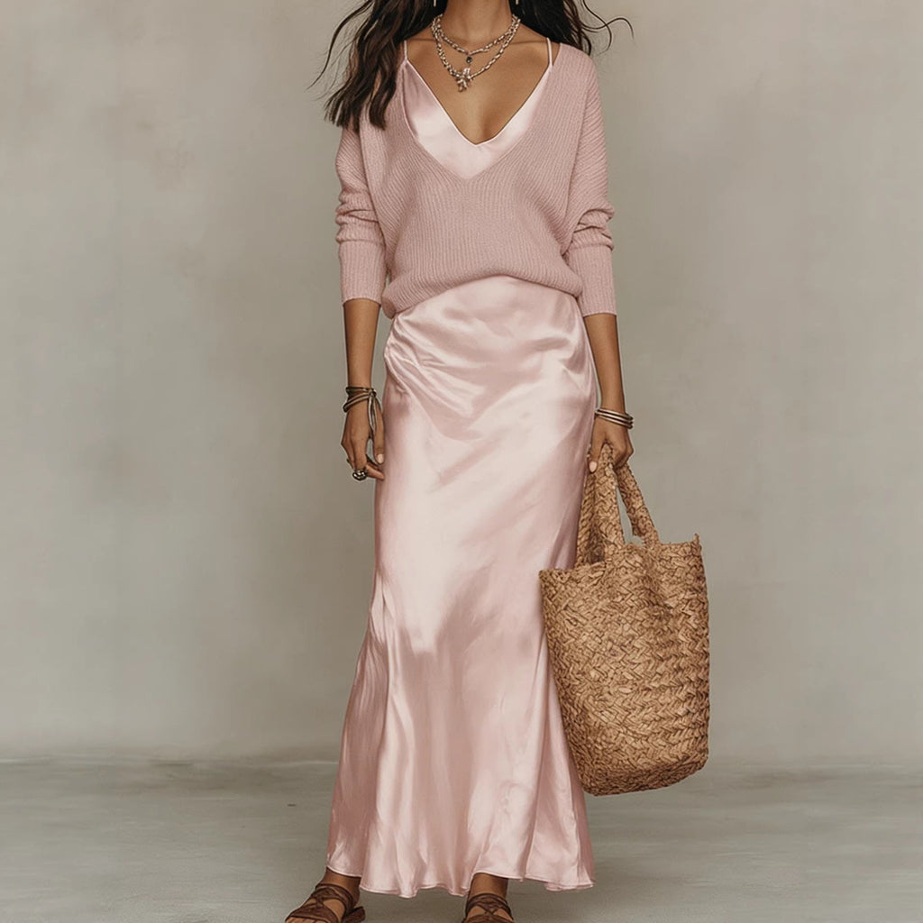 Maxi Dress Women's V-Neck with Flattering Silhouette - 4 - Rokvane