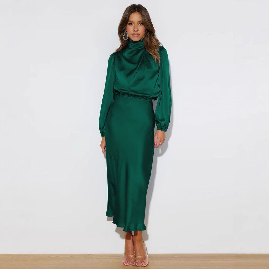 Midi Dress for Women with Long Sleeves and High Neckline - 8 - Rokvane