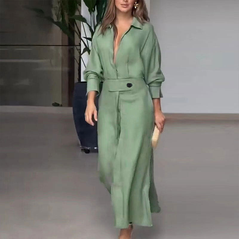 Maxi Dress for Women with Tie Waist and Long Sleeves - 1 - Rokvane