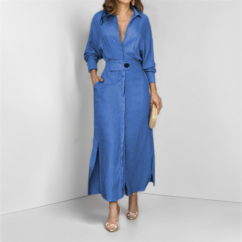Maxi Dress for Women with Tie Waist and Long Sleeves - 3 - Rokvane
