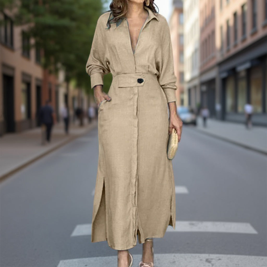 Maxi Dress for Women with Tie Waist and Long Sleeves - 7 - Rokvane