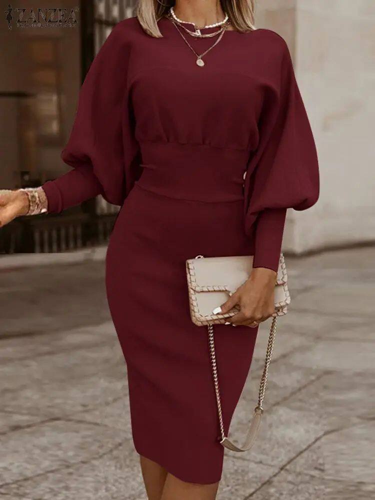 Midi Dress for Women with Elegant Puff Sleeves and Defined Waist - 3 - Rokvane