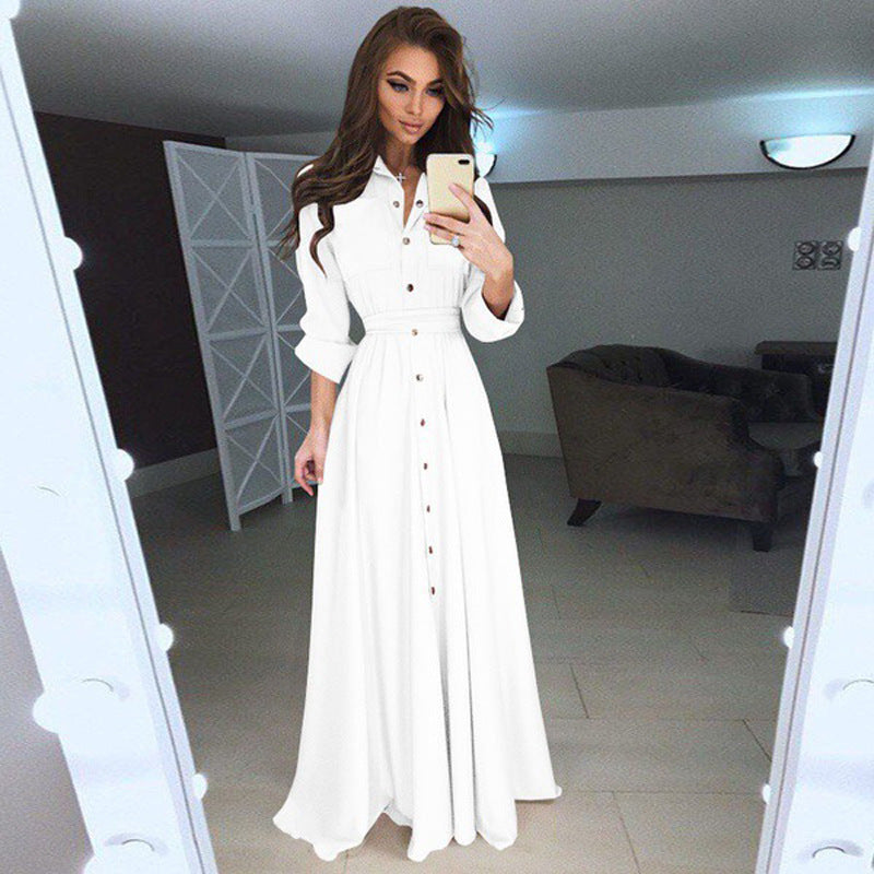 Maxi Dress Women with Tie Waist and Button Detail - 2 - Rokvane