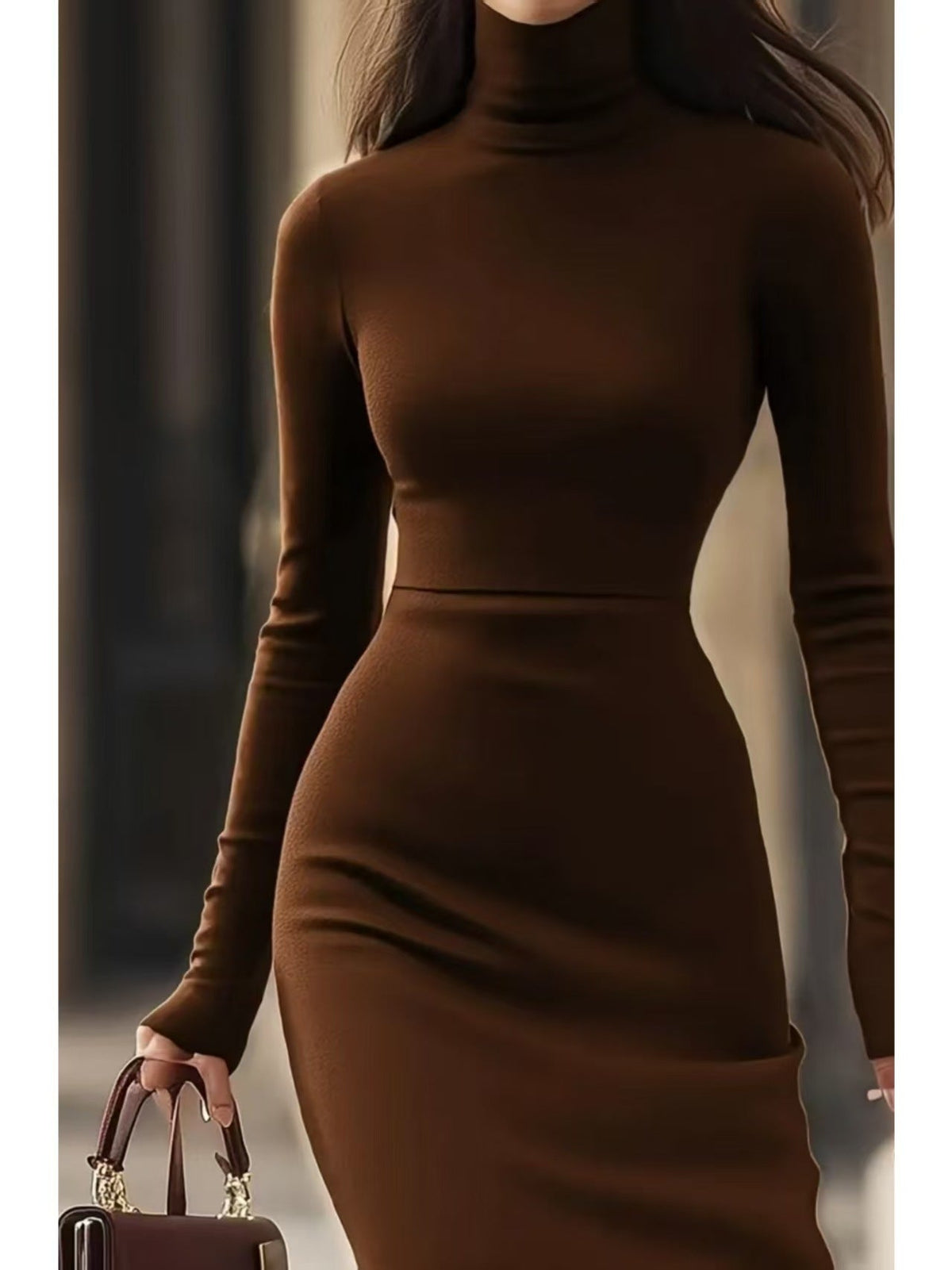 Maxi Dress Women Fitted Silhouette with Roll Neck Design - 6 - Rokvane
