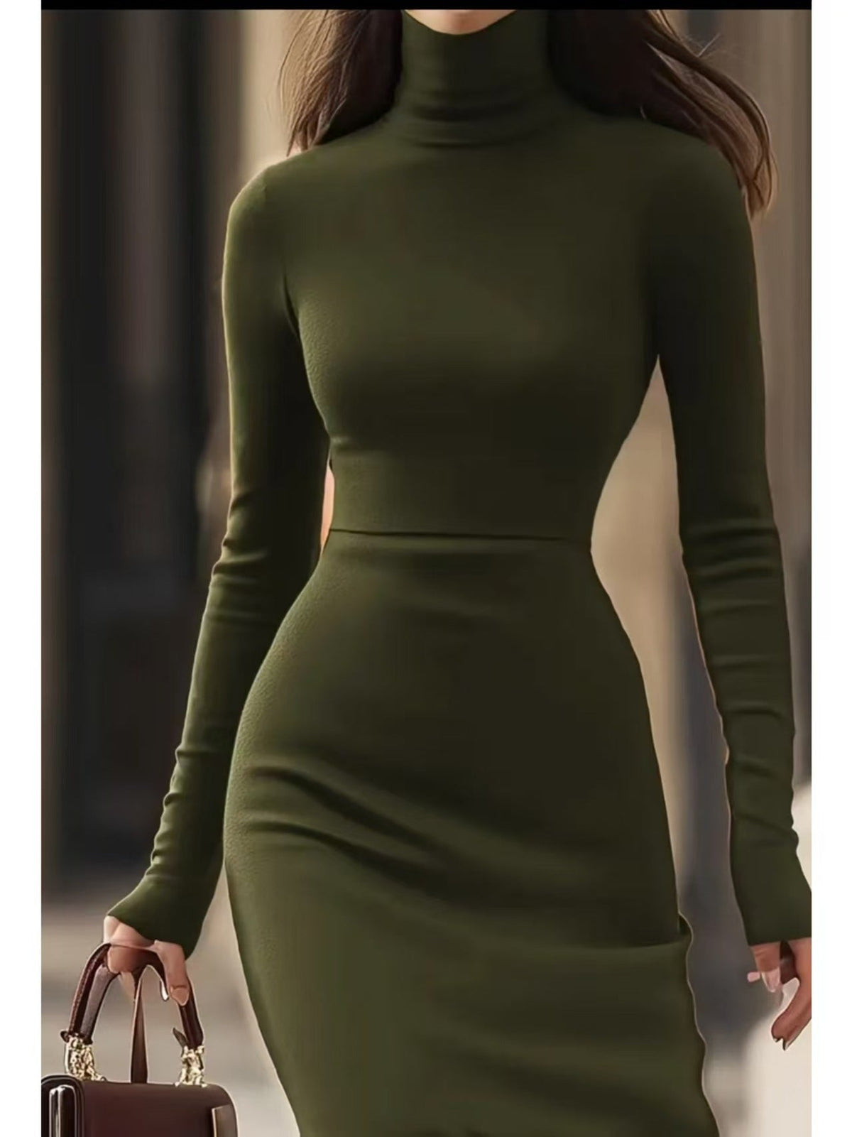 Maxi Dress Women Fitted Silhouette with Roll Neck Design - 9 - Rokvane