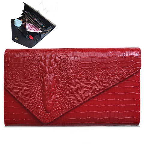Women's Clutch Bag with Crocodile Pattern and Detachable Strap - 8 - Rokvane