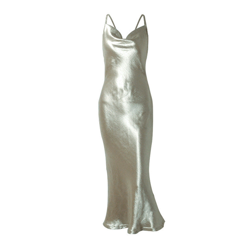Evening Dress Women's Slip Maxi with Cowl Neckline and Adjustable Straps - 4 - Rokvane