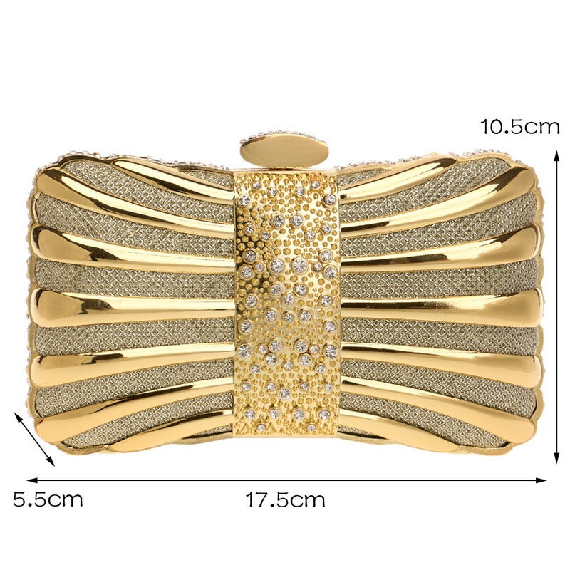 Clutch Bag Women Gold and Red Striped Design with Chain - 9 - Rokvane