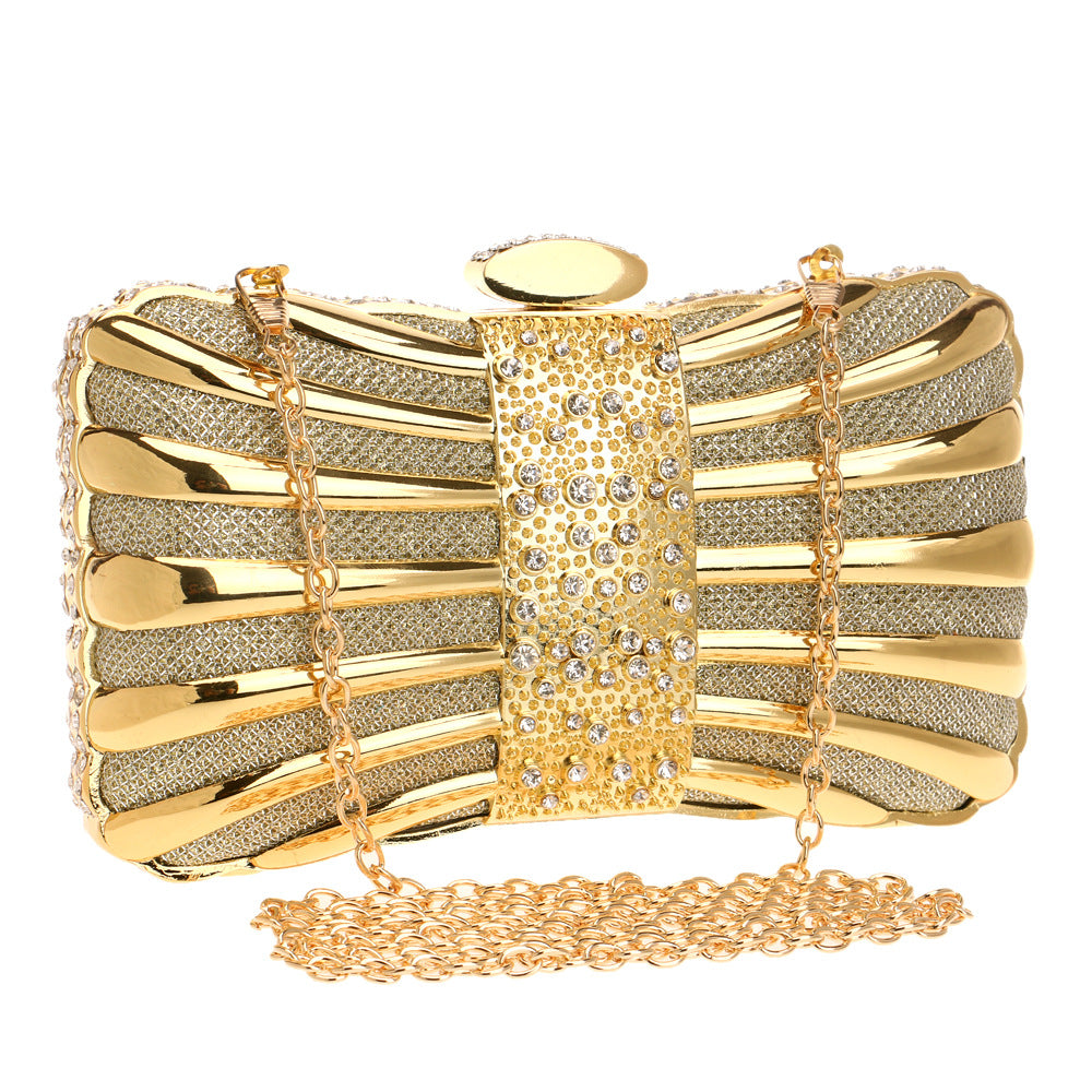 Clutch Bag Women Gold and Red Striped Design with Chain - 8 - Rokvane