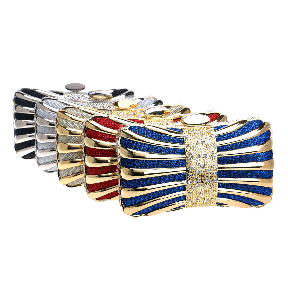 Clutch Bag Women Gold and Red Striped Design with Chain - 12 - Rokvane
