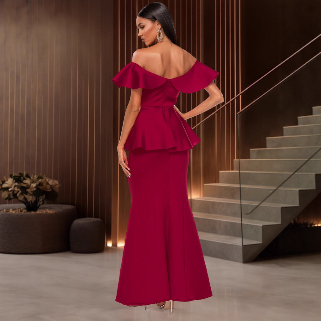Evening Dress Women's Fishtail Maxi with Off-the-Shoulder Ruffles - 5 - Rokvane
