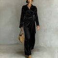 Maxi Dress Women Wrap Silhouette Long Sleeve Elegant Design - 5 - Rokvane