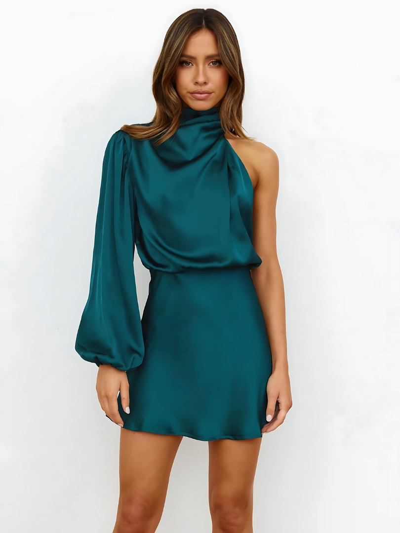 Mini Dress Women's One-Shoulder with Elegant Drape - 6 - Rokvane