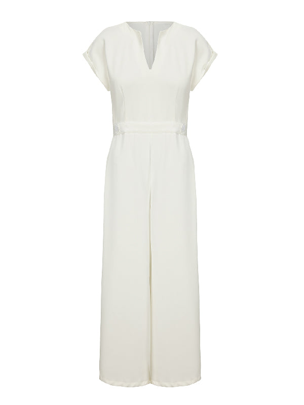 Stylish Cap Sleeve Wide Leg Jumpsuit - 4 - Rokvane