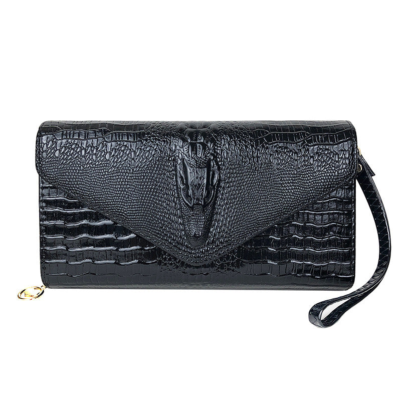 Women's Clutch Bag with Crocodile Pattern and Detachable Strap - 3 - Rokvane