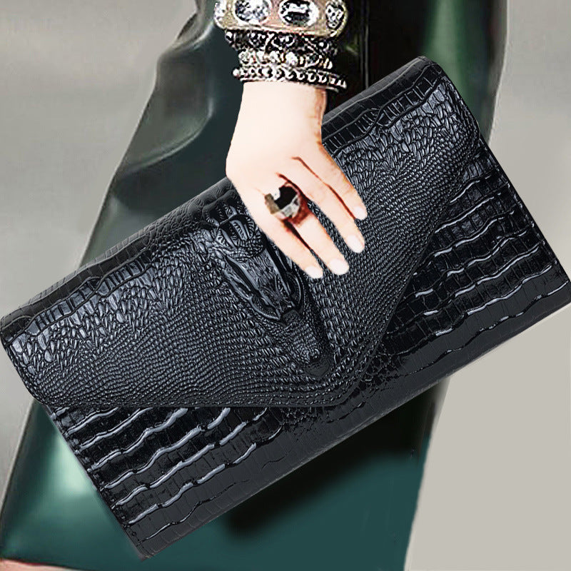 Women's Clutch Bag with Crocodile Pattern and Detachable Strap - 5 - Rokvane