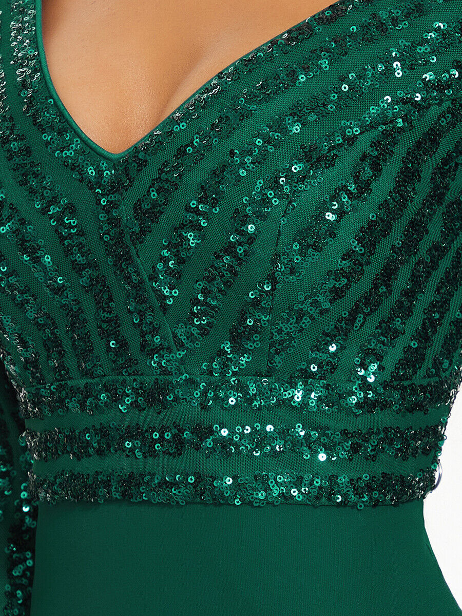 Evening Dress Women V-Neck Long Sleeve Flattering Fit - 5 - Rokvane