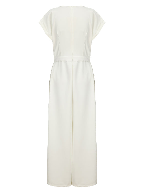 Stylish Cap Sleeve Wide Leg Jumpsuit - 5 - Rokvane