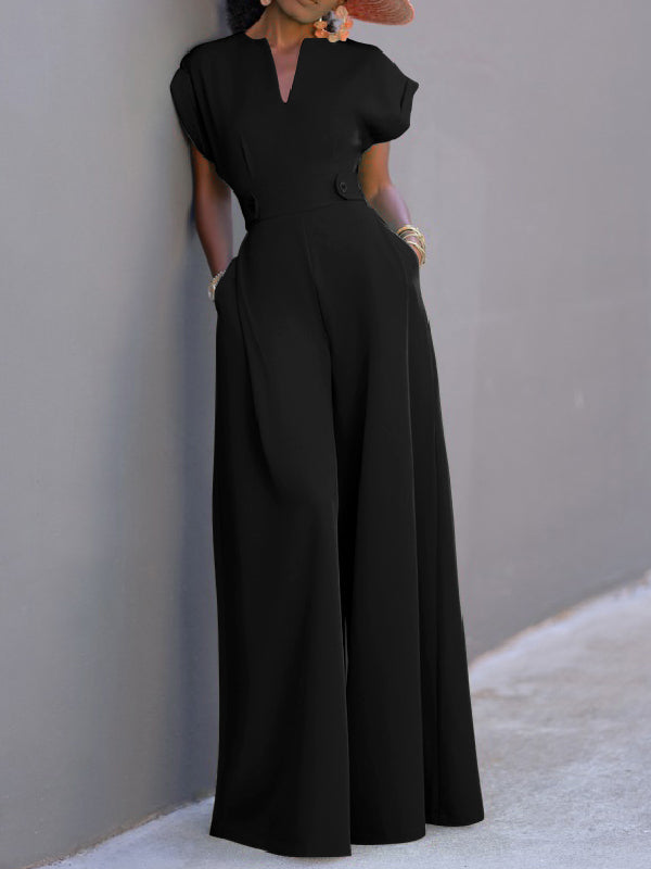 Stylish Cap Sleeve Wide Leg Jumpsuit - 1 - Rokvane