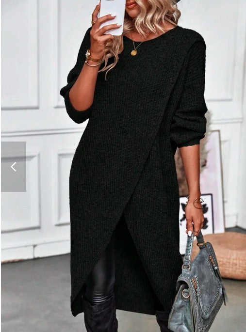Dress Women's Long Sleeve Wrap Dress with Asymmetric Hem - 3 - Rokvane