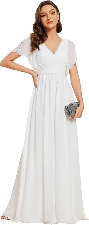 Maxi Dress Women's V-Neck Flattering Wrap Style with Flutter Sleeves - 11 - Rokvane