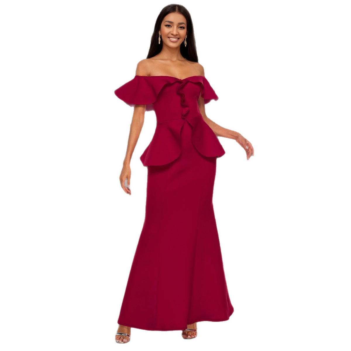 Evening Dress Women's Fishtail Maxi with Off-the-Shoulder Ruffles - 1 - Rokvane