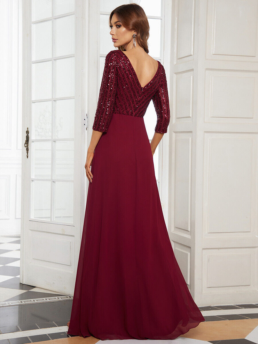 Evening Dress Women V-Neck Long Sleeve Flattering Fit - 6 - Rokvane