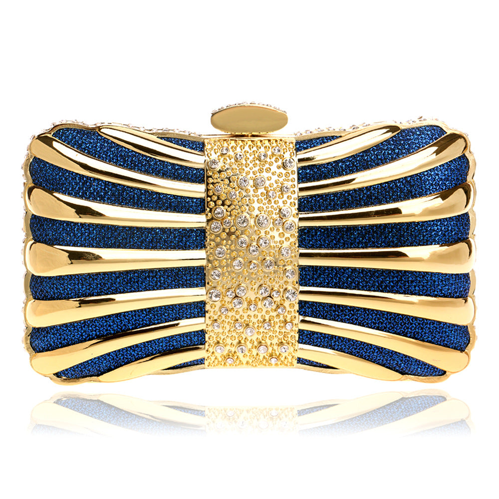 Clutch Bag Women Gold and Red Striped Design with Chain - 15 - Rokvane