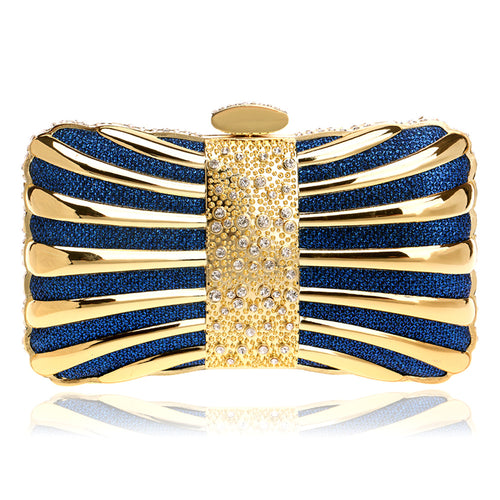 Clutch Bag Women Gold and Red Striped Design with Chain - 15 - Rokvane