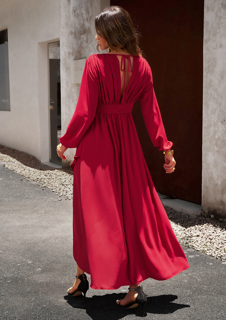 Maxi Dress Women's V-Neck Long Sleeve Wrap Design - 8 - Rokvane