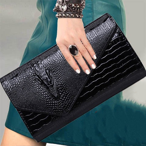 Women's Clutch Bag with Crocodile Pattern and Detachable Strap - 4 - Rokvane