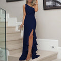 Evening Dress Women One Shoulder Fitted with Ruffle Detail - 1 - Rokvane