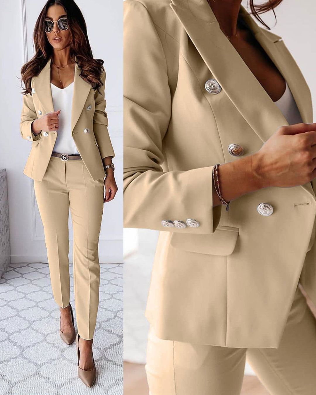 Double-Breasted Tailored Suit Set for Women - 2 - Rokvane