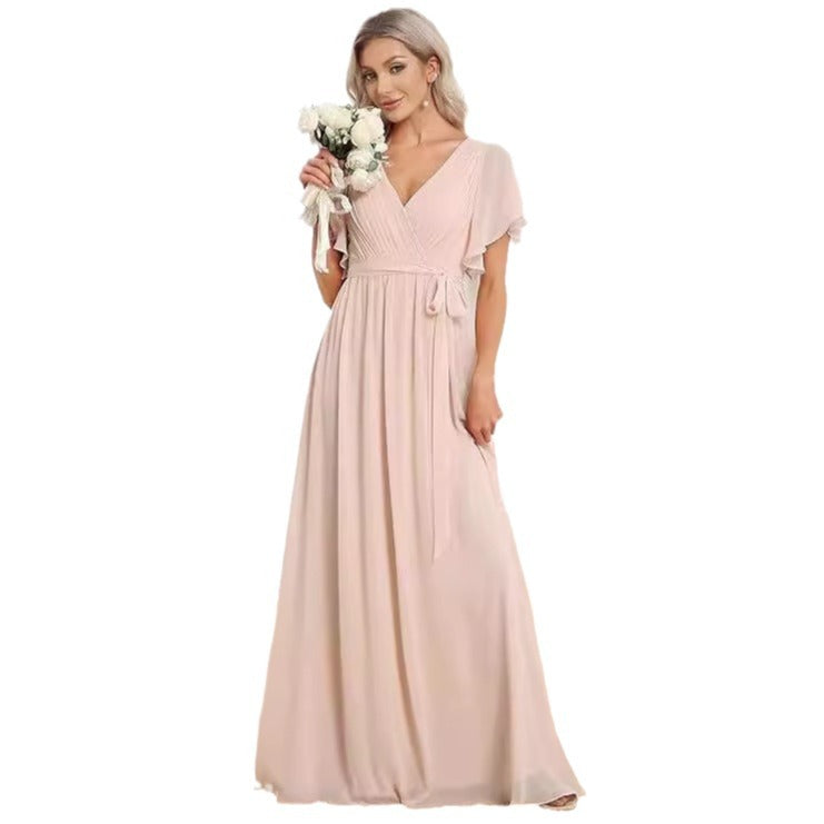 Maxi Dress Women's V-Neck Flattering Wrap Style with Flutter Sleeves - 2 - Rokvane