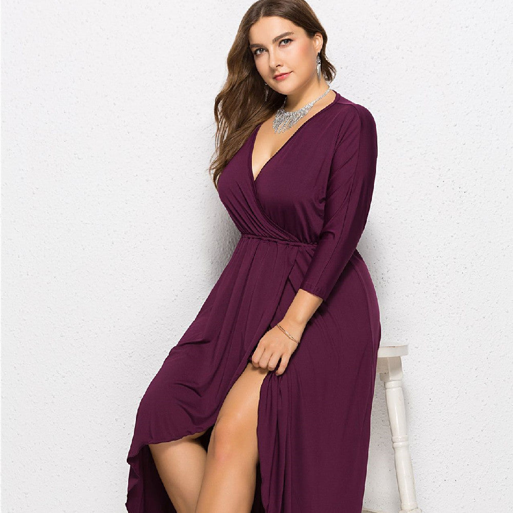 Maxi Dress Women's Wrap Silhouette with V-Neck and High Slit - 1 - Rokvane