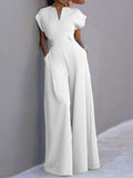 Stylish Cap Sleeve Wide Leg Jumpsuit - 2 - Rokvane