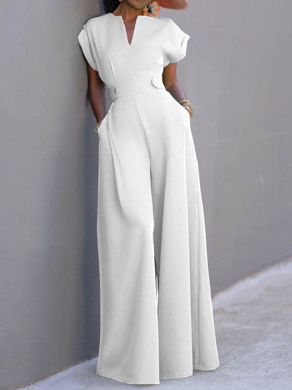 Stylish Cap Sleeve Wide Leg Jumpsuit - 2 - Rokvane