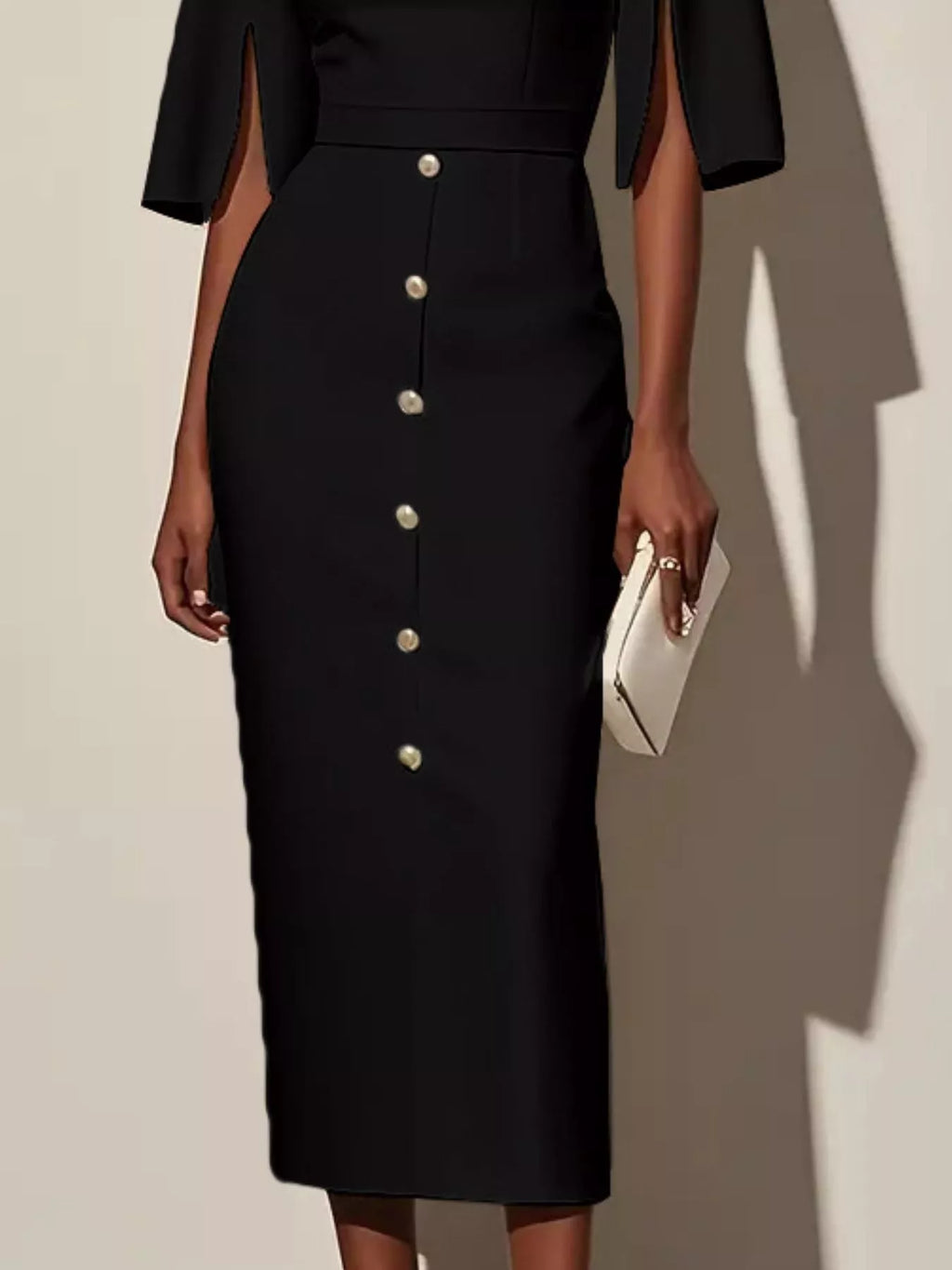 Midi Dress for Women with Elegant Button Detail & Flattering Cut - 3 - Rokvane