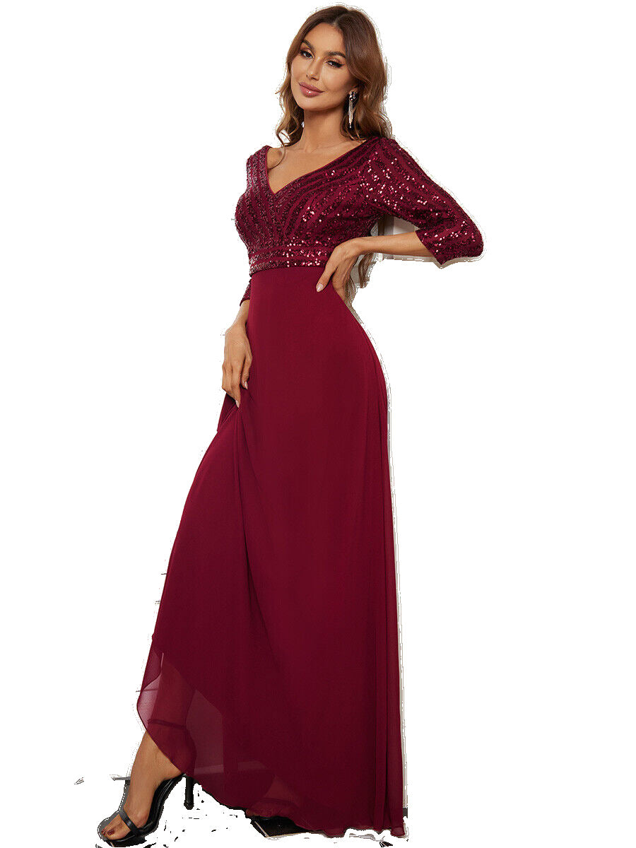 Evening Dress Women V-Neck Long Sleeve Flattering Fit - 7 - Rokvane