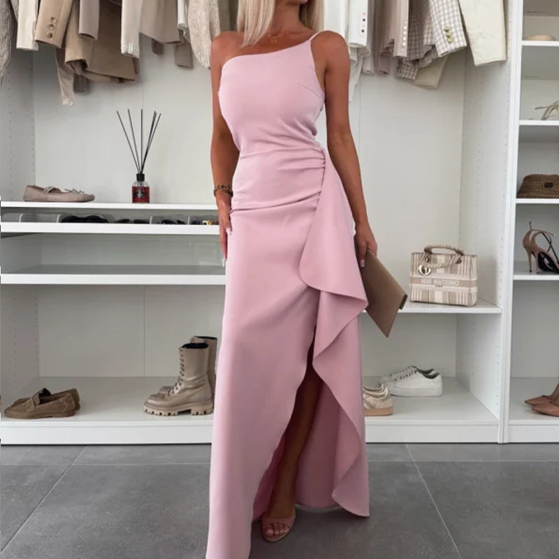 One-Shoulder Maxi Dress for Women with Slit and Flattering Fit - 3 - Rokvane
