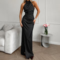 Maxi Dress Women's Halter Neck with Split Detail - 4 - Rokvane