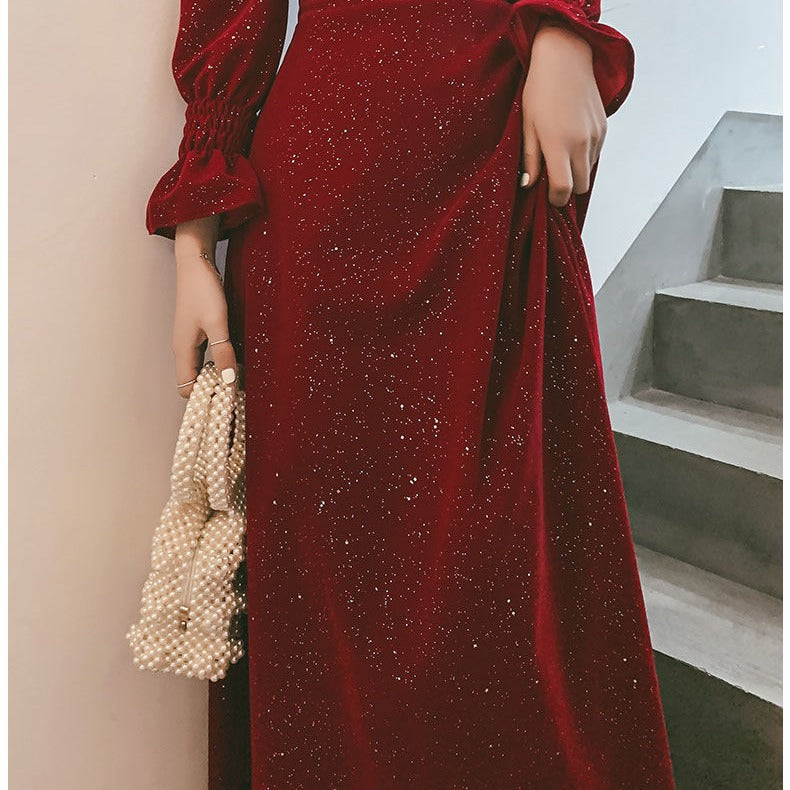 Midi Dress Women's Square Neck Long Sleeve with Ruched Detail - 5 - Rokvane